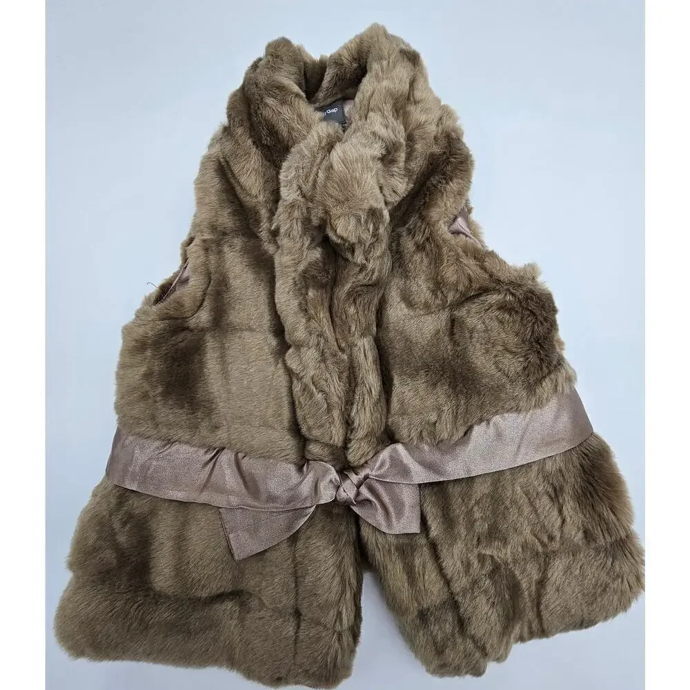 2 Gap Girl's Brown and Ivory Faux Fur Fancy Vests